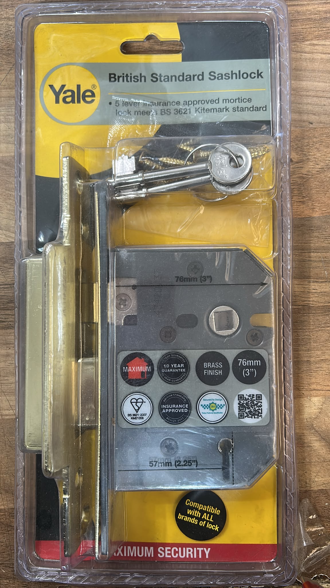 Yale 5 Lever Mortice Sashlock 76mm (3in) Brass Finish (P-M560-PB-80)