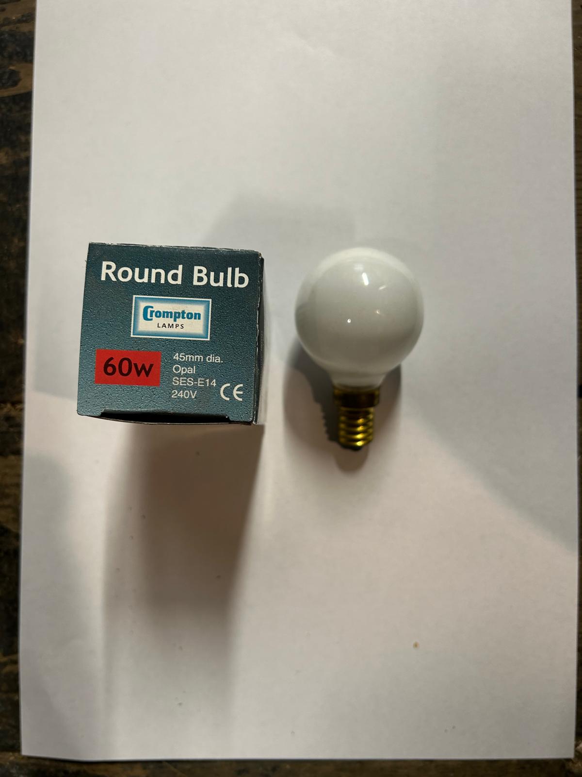 Crompton 60w Opal Heavy Duty Round Bulb SES (Small Screw Cap)