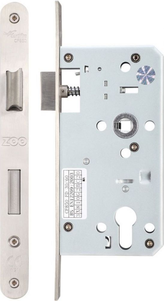Zoo ZDL7255RSS Din Euro Sashlock - 72mm C/C Backset 55mm Radius Satin Stainless