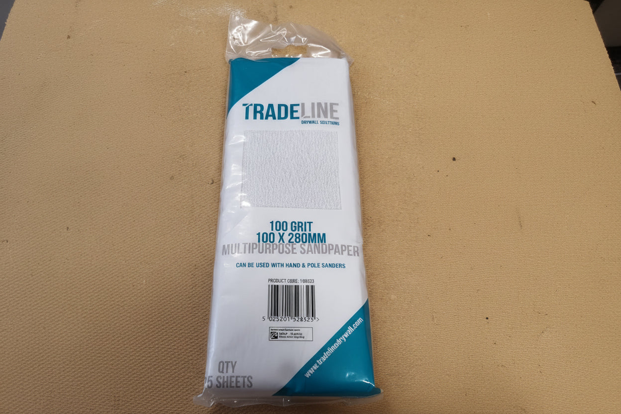 Tradeline Sandpaper Sheets 100 x 280mm - 100 Grit - 25 Pack