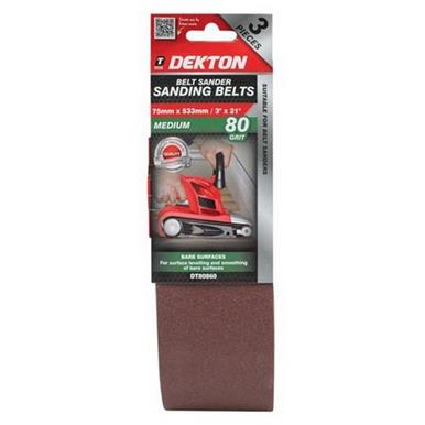 Dekton DT80860 Sanding Belts 80 Grit 75mm x 533mm Pack of 3