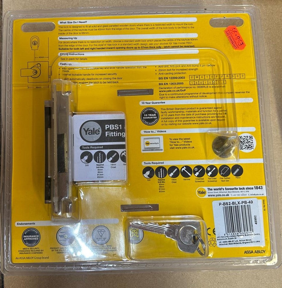 Yale Deadlock Night Latch 40mm Brass Effect (P-BS2-BLX-PB-40)