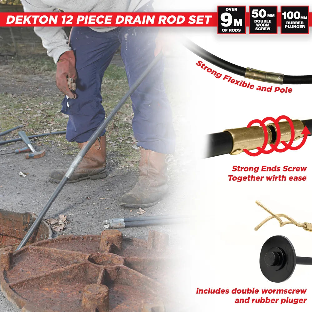 Dekton 12 Piece Drain Rod Set (DT30310)