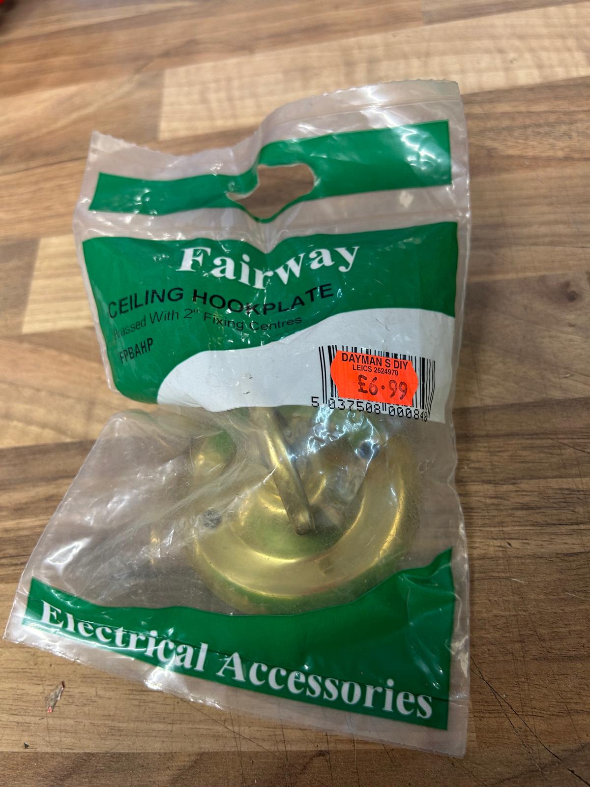 Fairway Ceiling Hook Plate - Brass Plated with 2" Fixing Centre (FPBAHP)