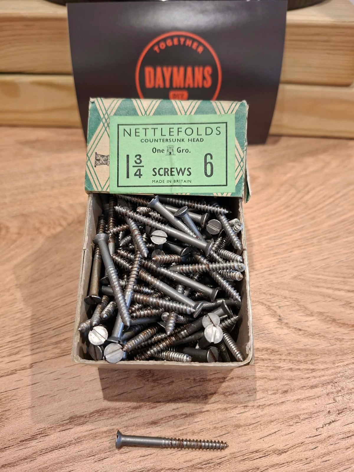 Vintage Nettlefolds 6 x 1 3/4in Slotted Steel CSK Screws