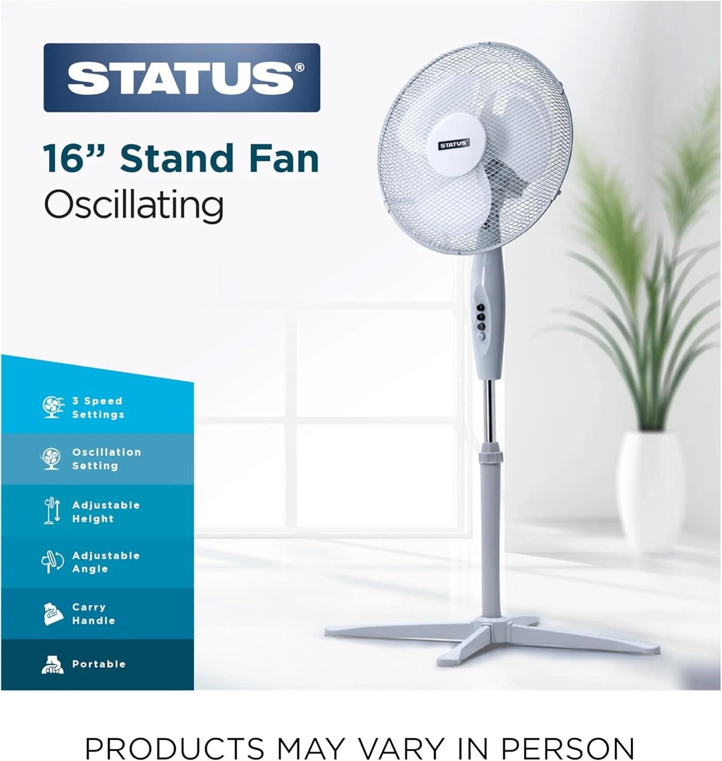 Status 16in White Stand Fan 3 Speed (S16STANDFAN1PKB)