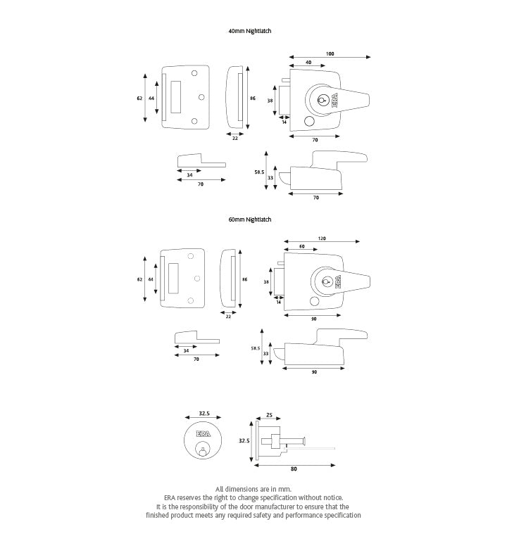 ERA Double Locking Nightlatch - 40mm Backset - Chrome Body - Satin Cylinder
