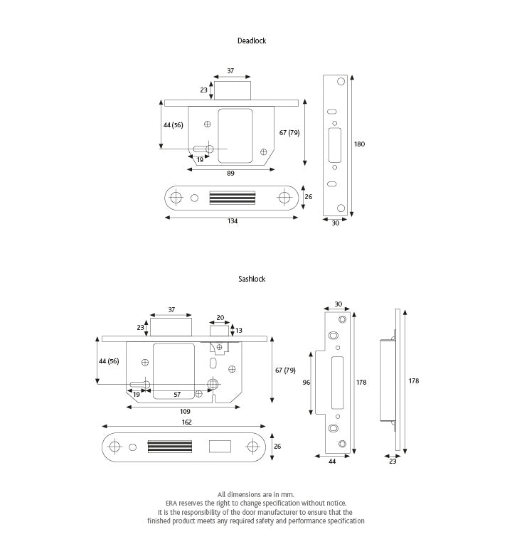 ERA Fortress 5 Lever Mortice 3" (76mm) Sashlock Satin Finish 362-51