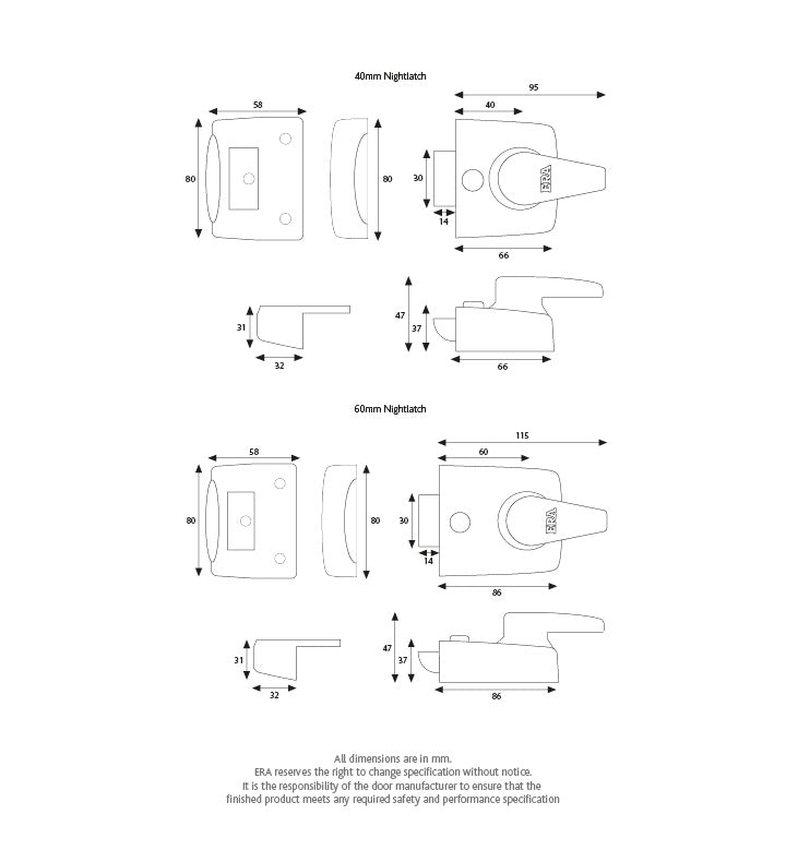 ERA Replacement 60mm Nightlatch Door Lock 1630-52 - Satin Body - Brass Cylinder