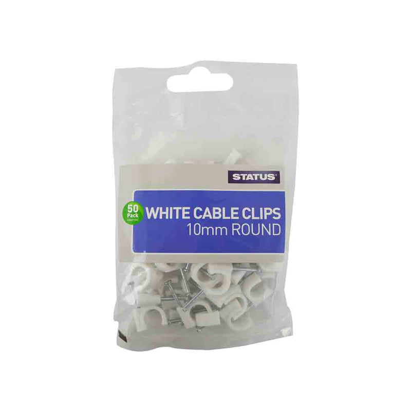 Round White Cable Clips - 10 mm - 50 pack
