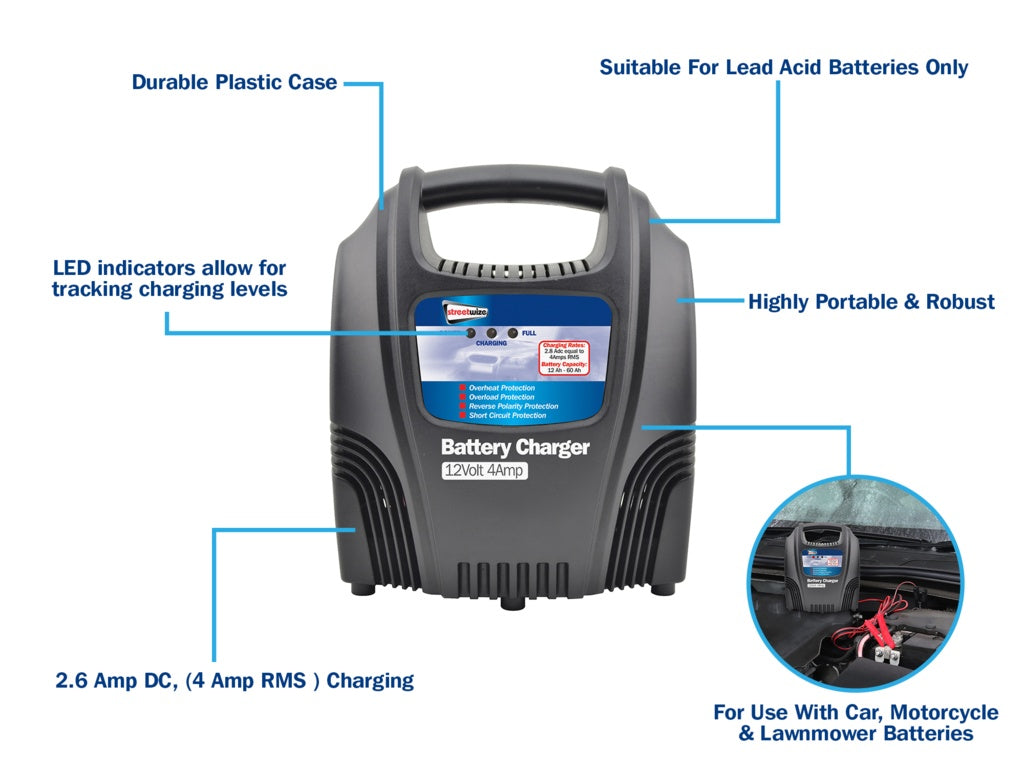 Streetwize Battery Charger 12 Volt 4 Amp