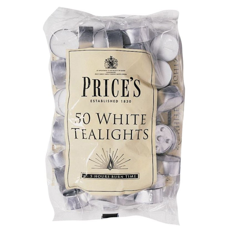 Price's Essentials 50 White Tealights 4 Hour Burn