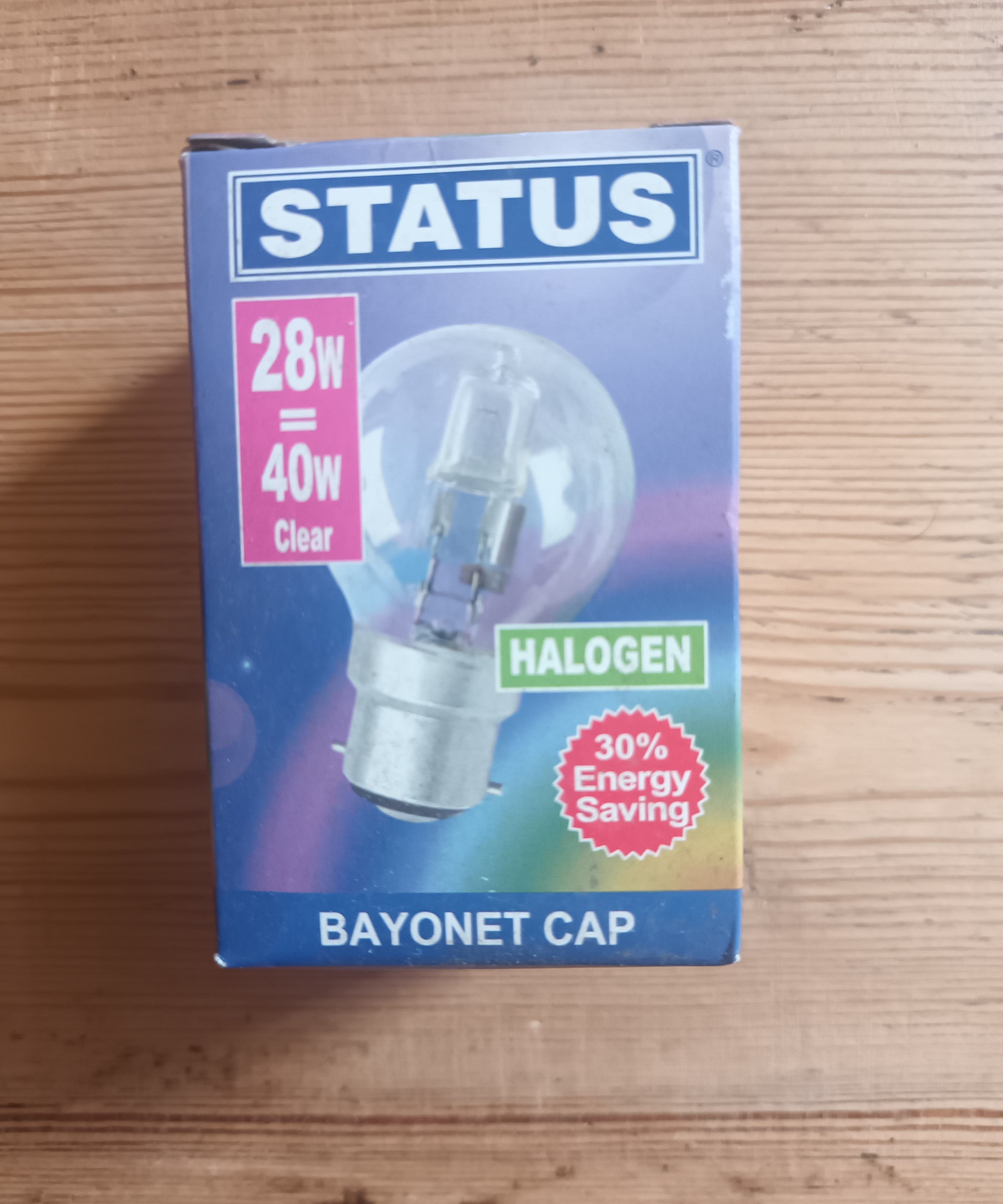Status 28w = 40w Halogen Round BC Clear Bulb