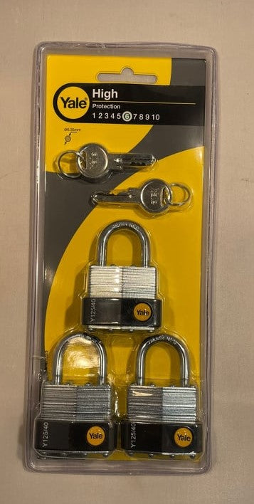 Yale Laminated Steel Padlock 40mm (Pack 3)