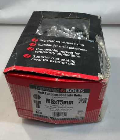 Forgefix Lightning Bolt Hex Head M8 x 75mm (3") - Box 100