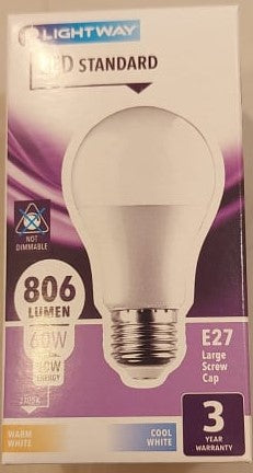 Lightway LED Standard E27 Large Screw Cap - 10W = 60W