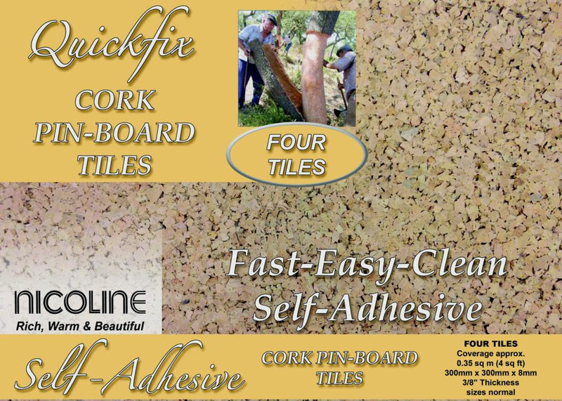 Nicoline Quickfix 4 Cork Pinboard Self Adhesive Wall Tiles 300mm x 300mm 8mm Thick