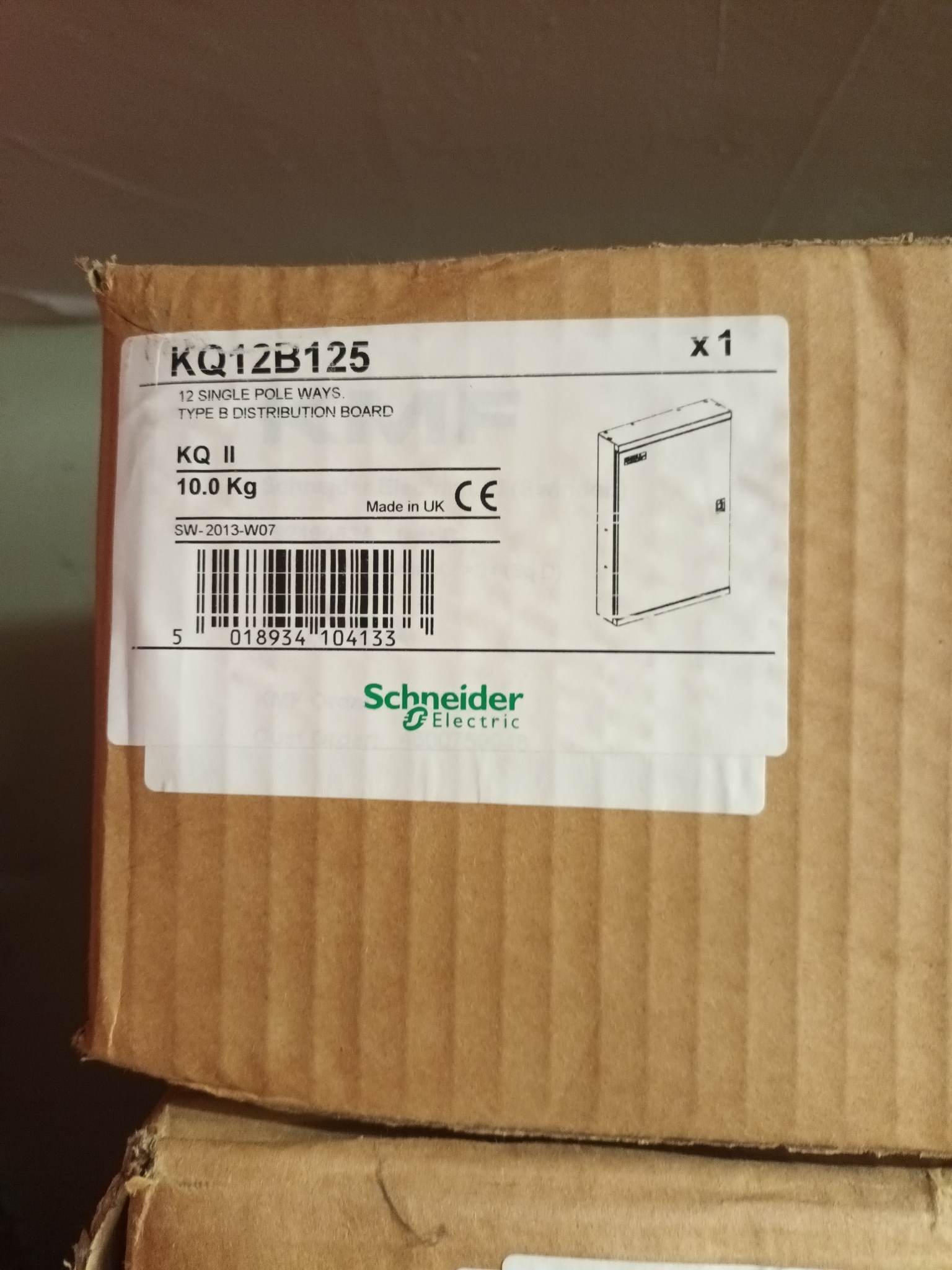 Schneider 12 Single Pole Ways Type B Distribution Board KQ12B125