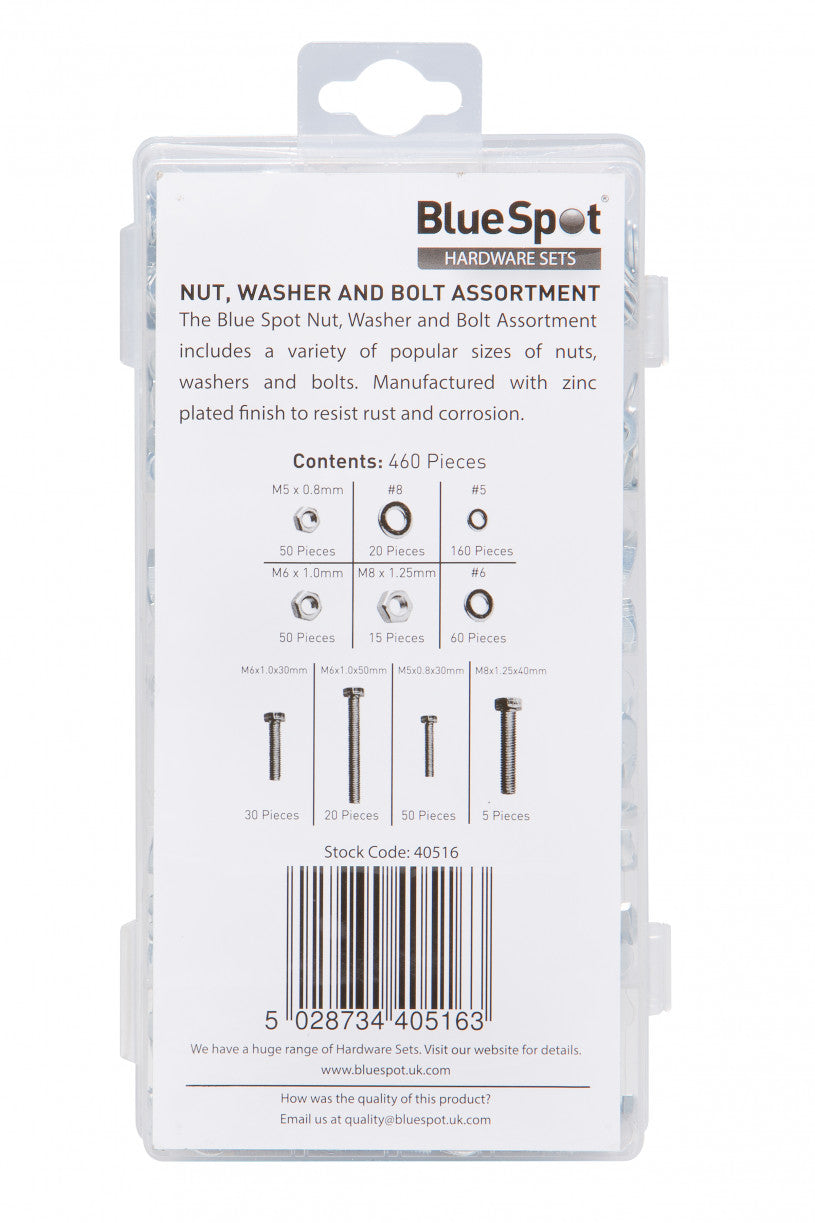 BlueSpot 460 PCE Assorted Nut, Washer And Bolt Set (40516)