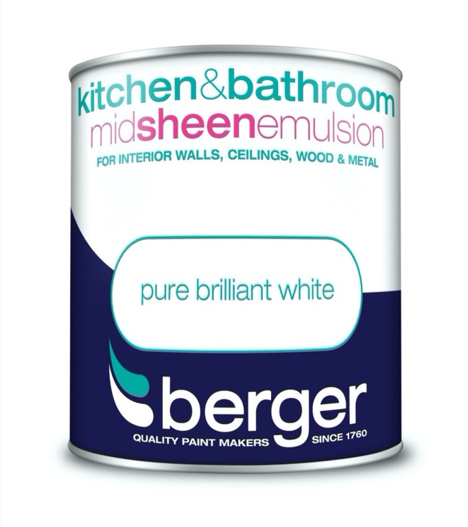 Kitchen & Bathroom Matt Emulsion - Pure Brilliant White - 1L