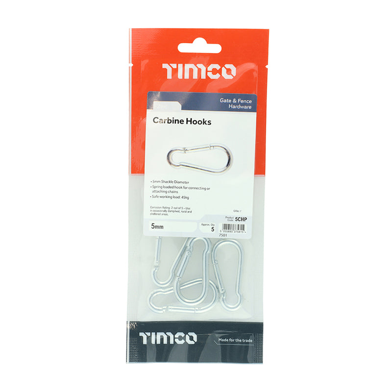 Timco 5mm Carbine / Snap Hook - Pack of 5 (5CHP)