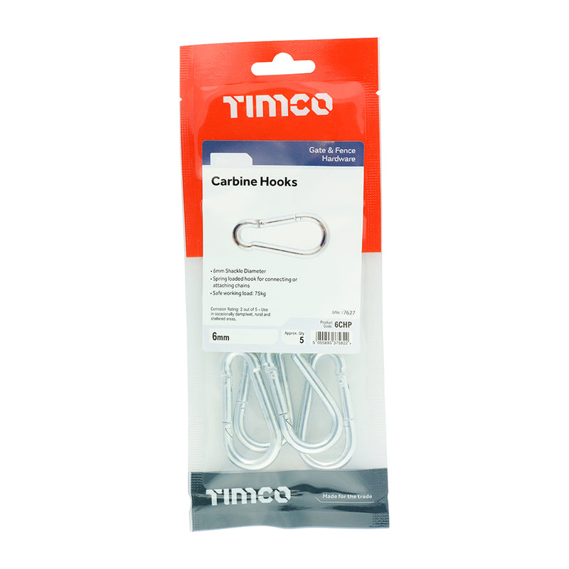 Timco 6mm Carbine / Snap Hook - Pack of 5 (6CHP)
