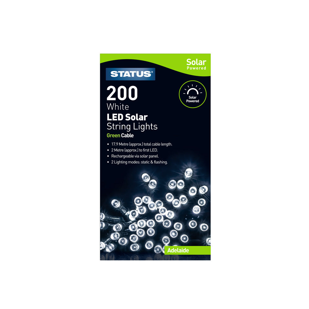 200 Solar Powered White LED Solar String Lights (ADELAIDE200SW8)