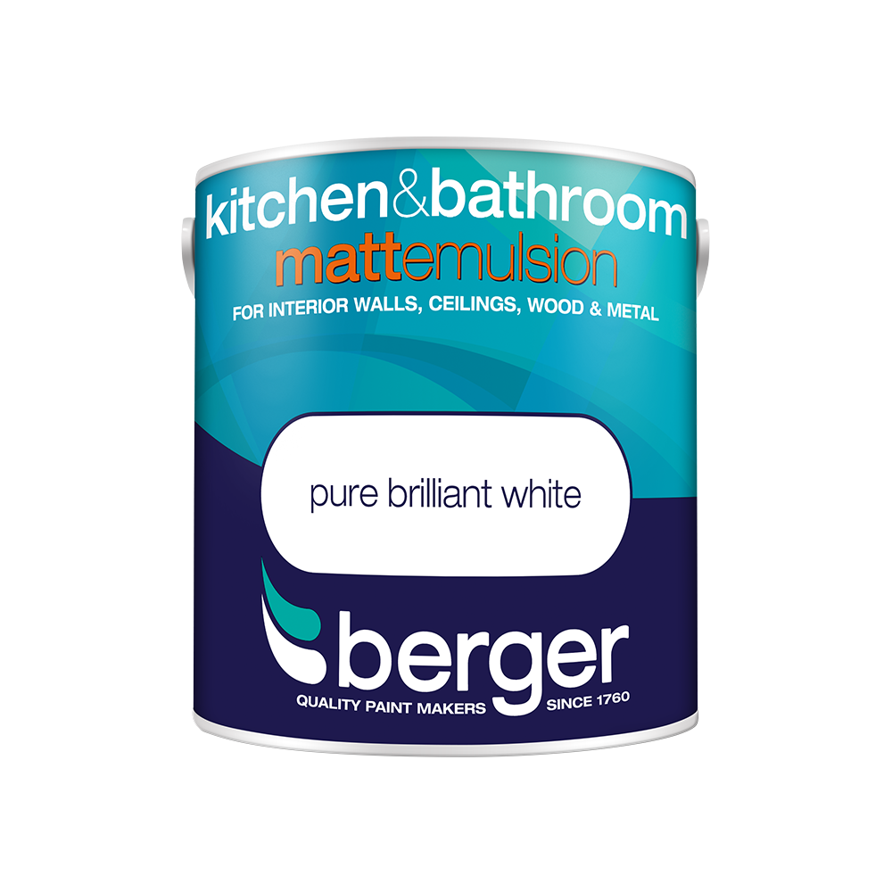 Berger - Kitchen & Bathroom Matt Emulsion - Pure Brilliant White - 1L & 2.5L