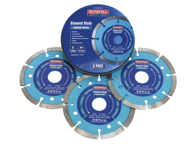 Faithfull Quality Tools Contract Diamond Blades 115 x 22.2mm - 3 Pack