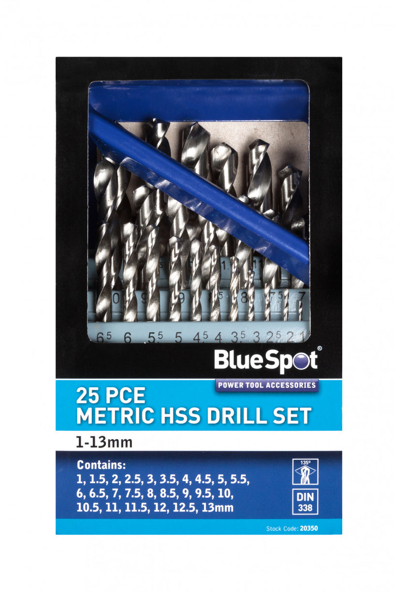 BlueSpot 25 piece Metric HSS Drill Set - 1mm to 13mm (20350)