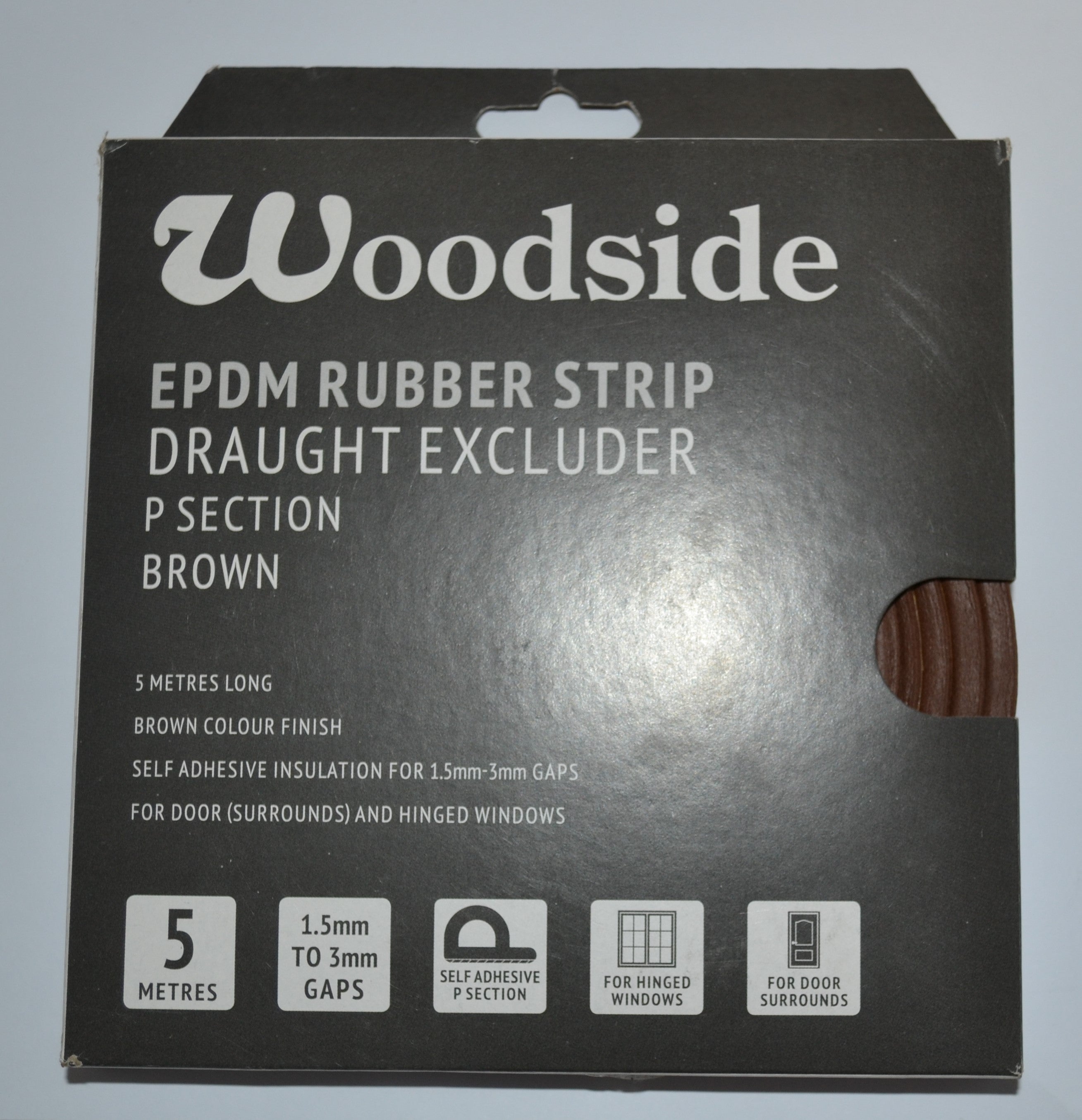 Woodside - Energy Saving Door and Window Draught Seal - P Section - 5 metre - White & Brown