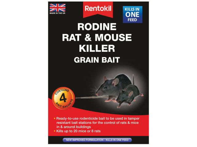 Rentokil Rodine Rat & Mouse Killer Grain Bait - 4 Sachets