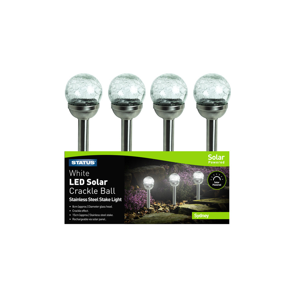 White LED Solar Charging Crackle Glass Stake Lights (SYDNEYSC3PK6)