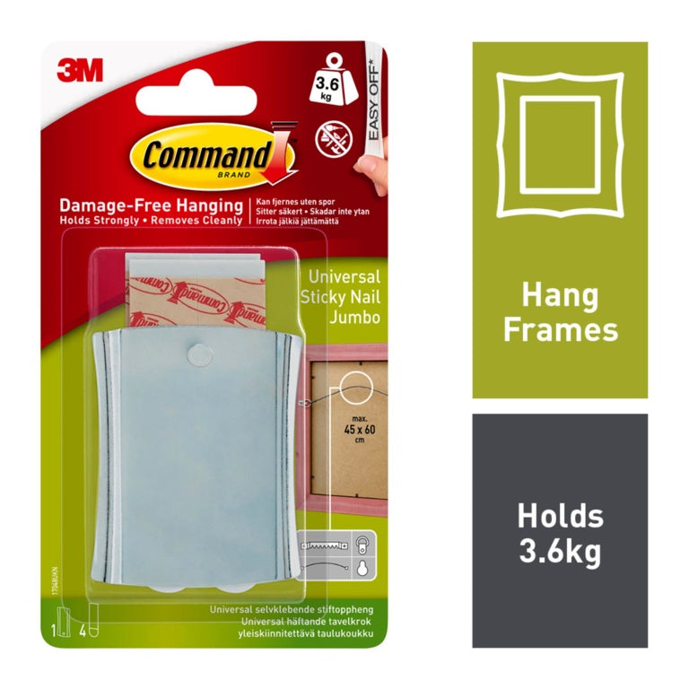 Command Brand - Universal Sticky Nail Jumbo Wire Back Picture Hanger Wall Mount - 3.6kg Load Weight - 1 pack