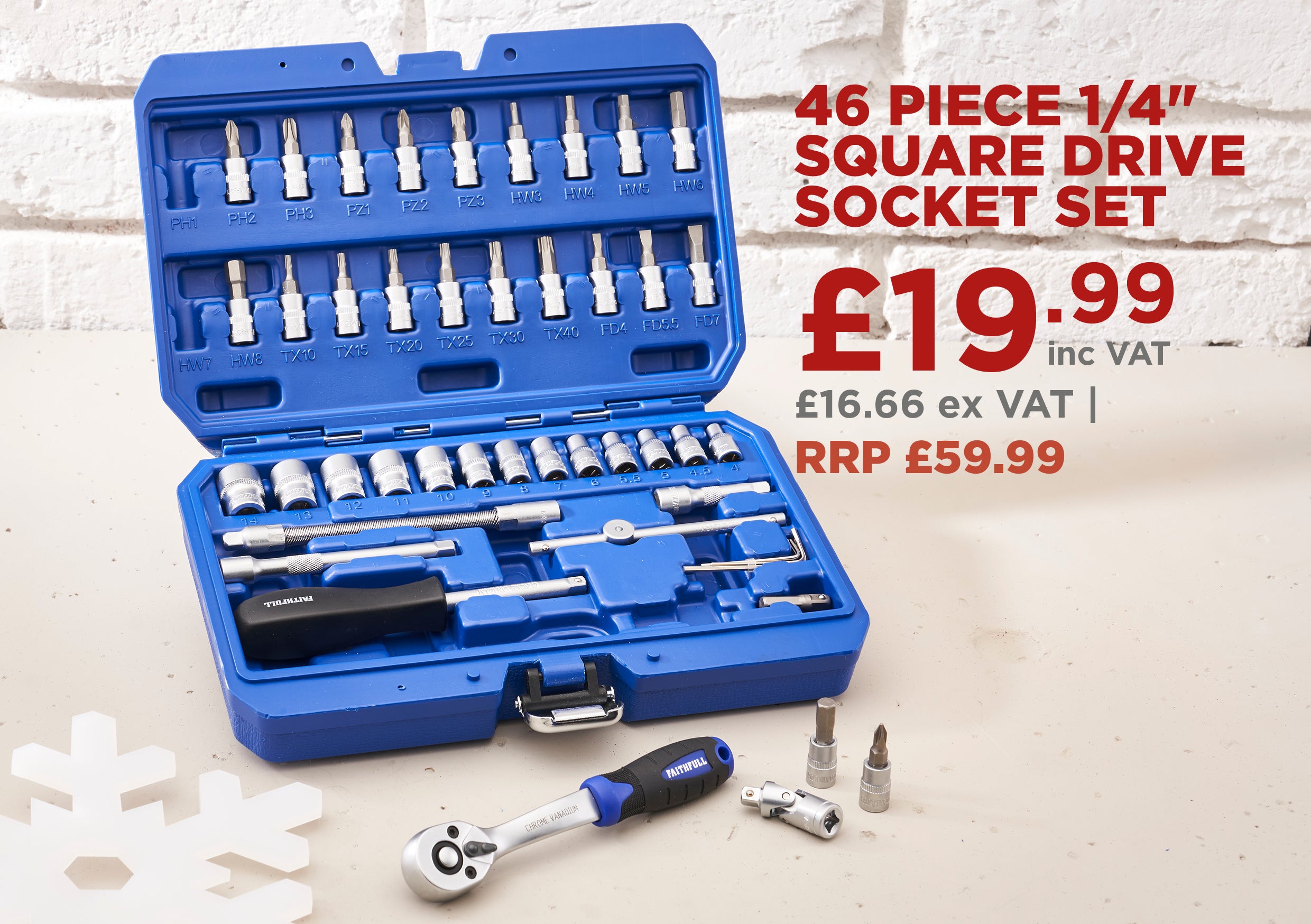 Faithfull Quality Tools Socket Set of 46 Metric 1/4" Drive