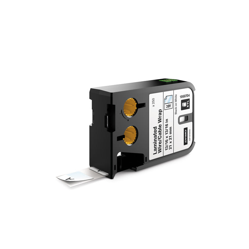 Dymo 1868704 - 21 x 21mm White Vinyl Laminated Cable Wraps with Black Text