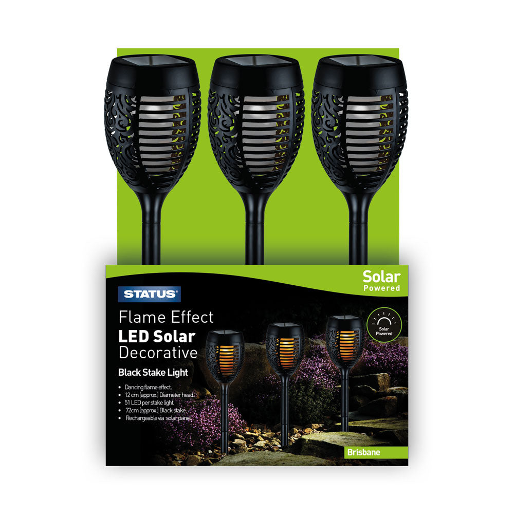 Flame Effect LED Solar Decorative Black Stake Light (BRISBANESS129)