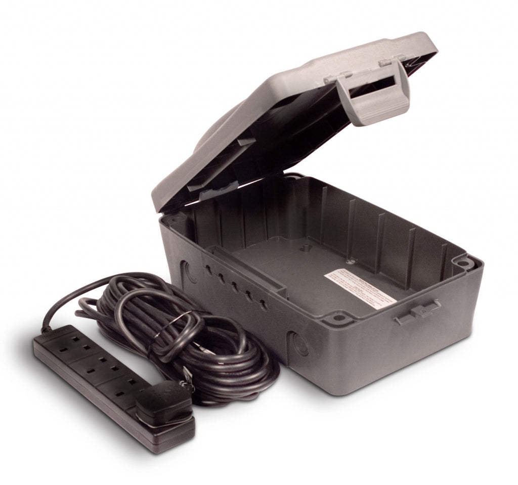 Weatherproof Outdoor Electricity Kit - 4 gang 10m (32.5') Extension Lead with Weatherproof Box - 315mm (12 1/2") x 250mm (8") x 130 mm (5")