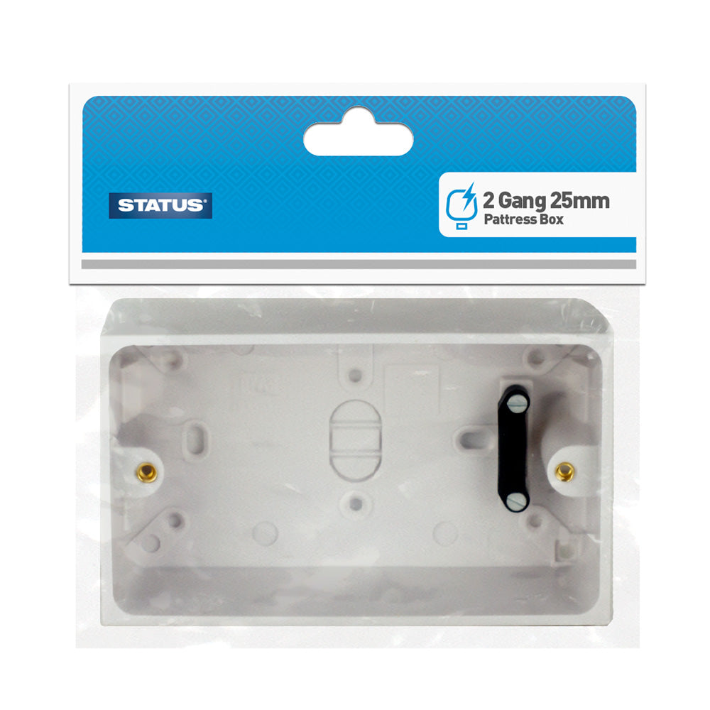 Pattress Box - White Plastic - 2 Gang - 25mm, 35mm & 47mm