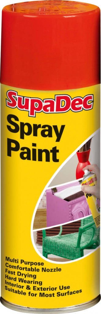 SupaDec Spray Paint - White, Cream, Black, Matt Black, Orange, Blue, Green, Yellow, Red & Grey - 400ml