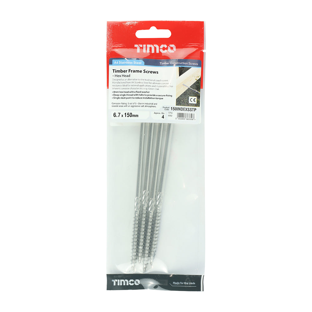 Timco Timber Screw Hex Head 6.7 x 150mm - 4 Pack