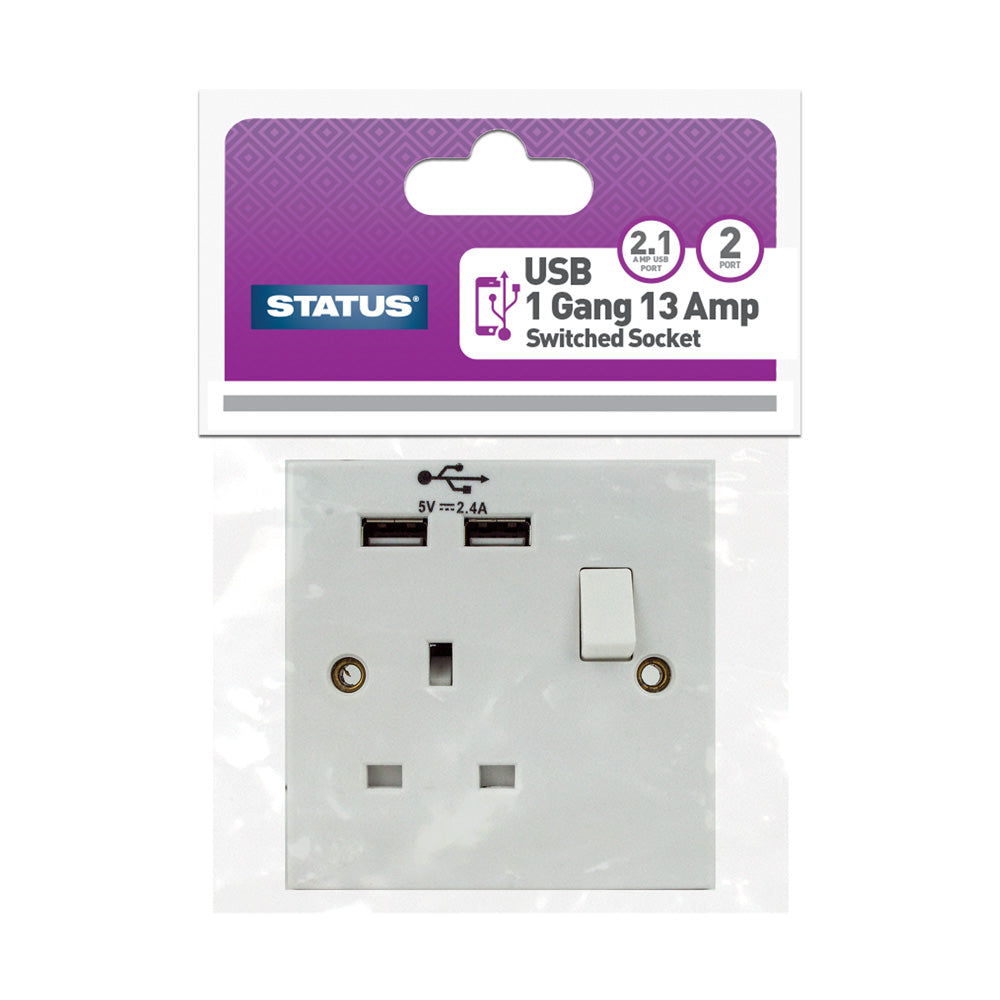 Switched USB Wall Socket - 13 Amp - 1 Gang & 2 Gang