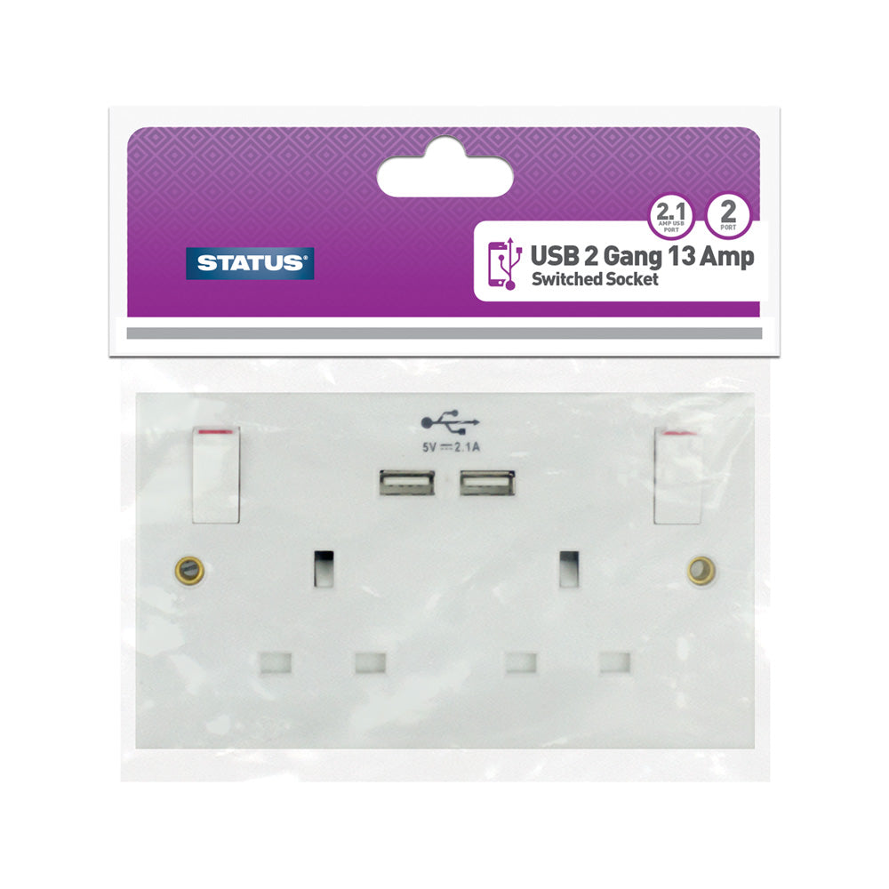 Switched USB Wall Socket - 13 Amp - 1 Gang & 2 Gang