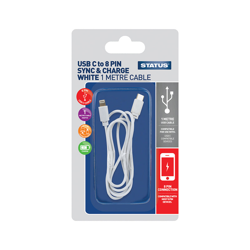 Status - USB to 8 Pin Sync & Charge - 1 Metre Cable