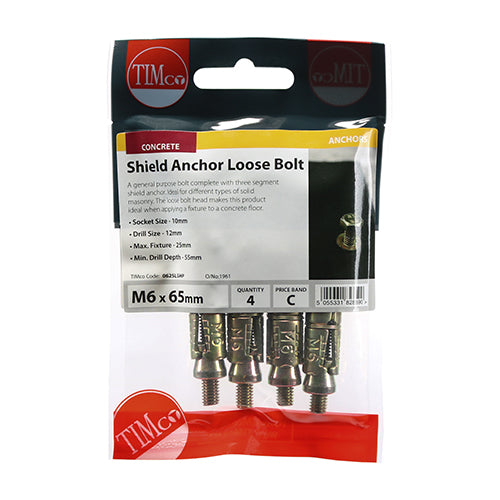 Timco Shield Anchor Loose Bolt M6 x 65mm 4 pack (0625LSHP)