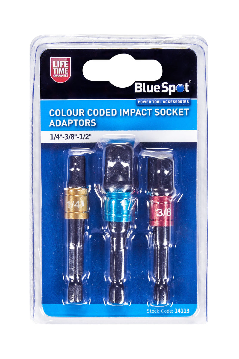 BlueSpot Colour Coded Impact Socket Adaptors 1/4", 3/8" & 1/2" (14113)