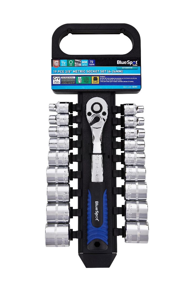 BlueSpot 19 PCE 3/8in Metric Ratchet & Bit Set (6-24mm) (01497)