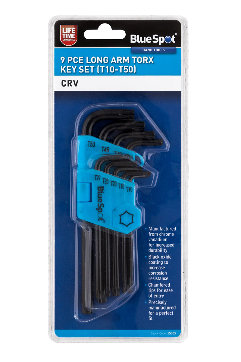 BlueSpot 9 PCE Long Arm Torx Key Set (T10-T50) (15305)