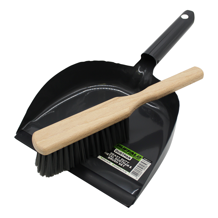 Buffalo Heavy Duty Metal Dustpan with Wooden Brush (1633)