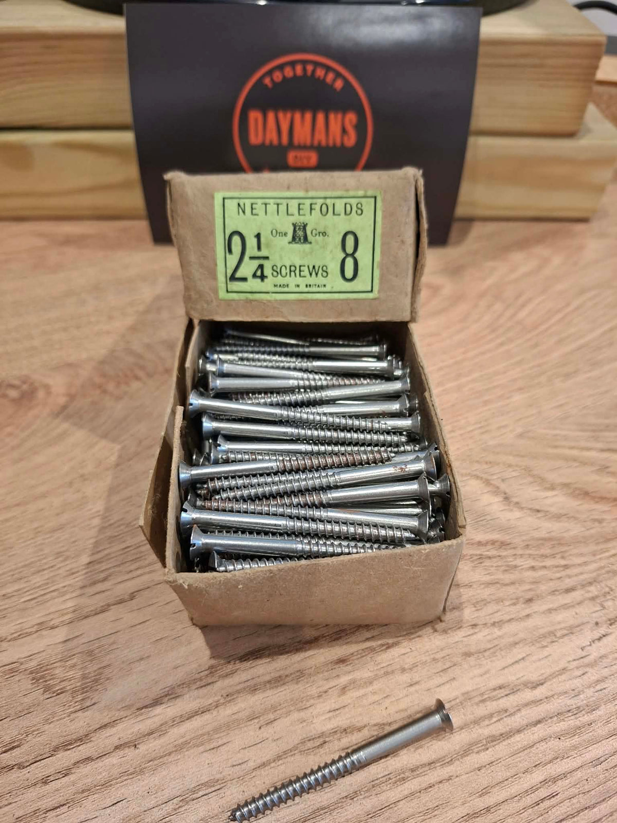 Vintage Nettlefolds 8 x 2 1/4in Slotted Steel CSK Screws